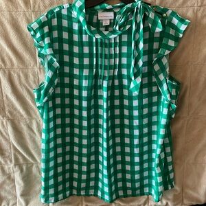 Liz Claiborne Green/White gingham print blouse, L.